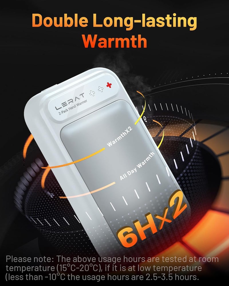 Lerat Hand Warmers Rechargeable 2 Pack, Electric Hand Warmers, Fast Heating, Portable Pocket Heater, 2 in 1 Quick Charge Hand Warmer for Outdoor Indoor, Warmer Gift for Christmas, Golf, Camping - Image 4